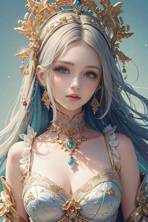 (masterpiece, highest quality, highest quality, official art, beautiful and aesthetic:1.2), (1 fantasy girl), very detailed, Ornate Gemstones, (fractal art:1.3),colorful,best details.