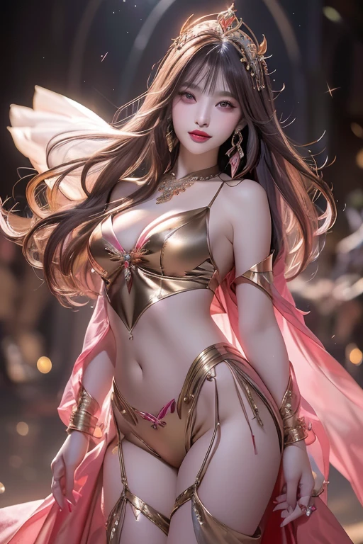(highest quality、Full body photo 1.2、8K、best image quality、Award-winning work)、(one young girl, :1.3)、(luxury underwear:1.2)、(red eyeshadow:1.2)、perfect makeup、long eyelashes、Super high-definition sparkling eyes、ultra high definition hair、ultra high resolution glossy lips、Super high resolution perfect teeth、Super high resolution cute face、brown hair、(((very long straight hair:1.2))、look at me and smile、[clavicle]、accurate anatomy、Luxury love hotel、(The most moody warm lighting:1.2)、blurred background、With bangs、Super high-resolution glossy and moisturized face、Super high resolution glowing skin、most detailed face、Ultra high resolution detailed faces、ultra high resolution hair、Super high resolution sparkling eyes、Beautiful face drawn in every detail、Super high resolution glossy red lips、big breasts、shionable ne(((Full body photo 1.2)))、Hair fluttering in the wind 1.2、Professional Lighting 1.3