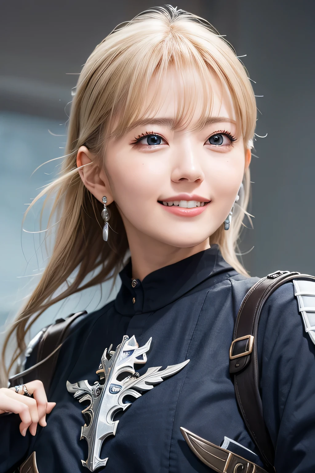 ８Ｋ、highest quality、female knight、The background is a castle、Luxurious Silver Armor、heavy equipment、hairstyle short cut、smile、beautiful teeth、full body photo、ear piercing、blonde、white woman、blue eyes、

