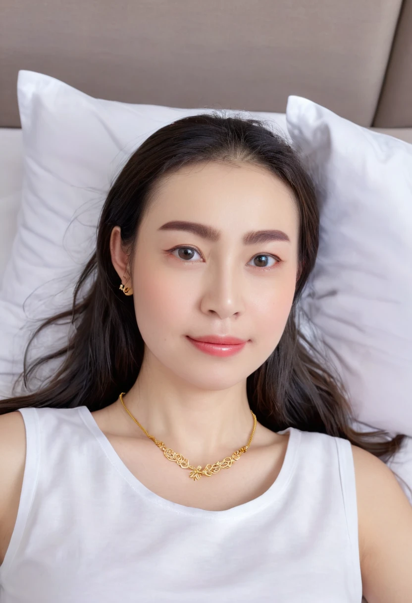 1 girl,8k, masterpiece,on bed, small gold necklace,lie down