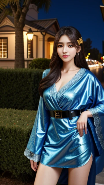 (8k, masterpiece, best quality), ultra-detailed, detailed beautiful round eyes, beautifully detailed face, high quality, high resolution, 1 girl, medium breast, (Devine cloth:1.5), nighttime, night garden background