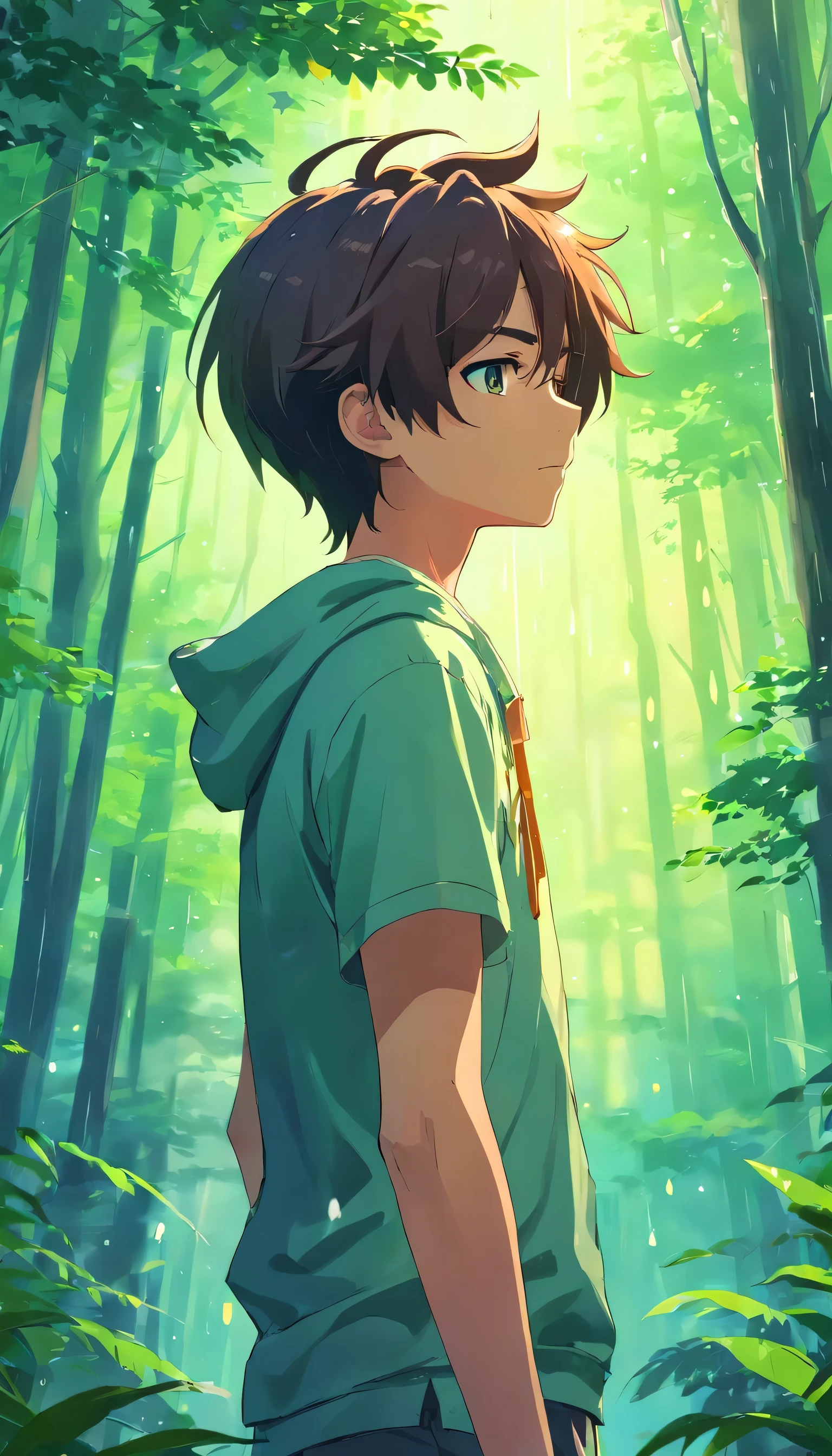 Anime boy's hair style, Beautiful anime artwork, anime style 4k, Anime Art Wallpaper 4k,rain,Windows,forest,Half-length photo