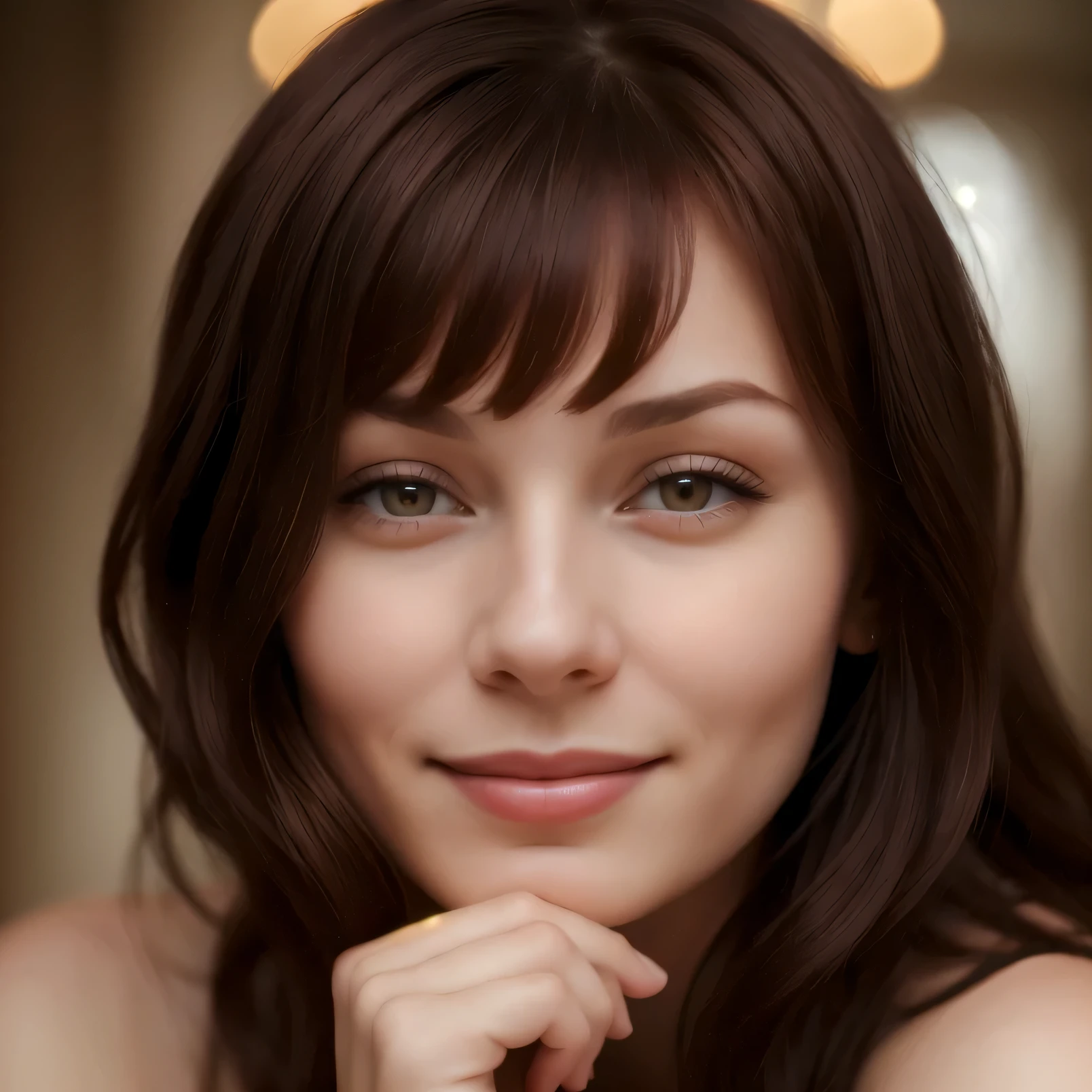 (best quality,4k,8k,highres,masterpiece:1.2),ultra-detailed,(realistic,photorealistic,photo-realistic:1.37),portrait,warm color tone,russian girl,red dark hair,detailed facial features,beautiful smile,half closed eyes (keyword:1.1),soft lighting,subtle shadows,delicate skin texture,gentle expression,peaceful background