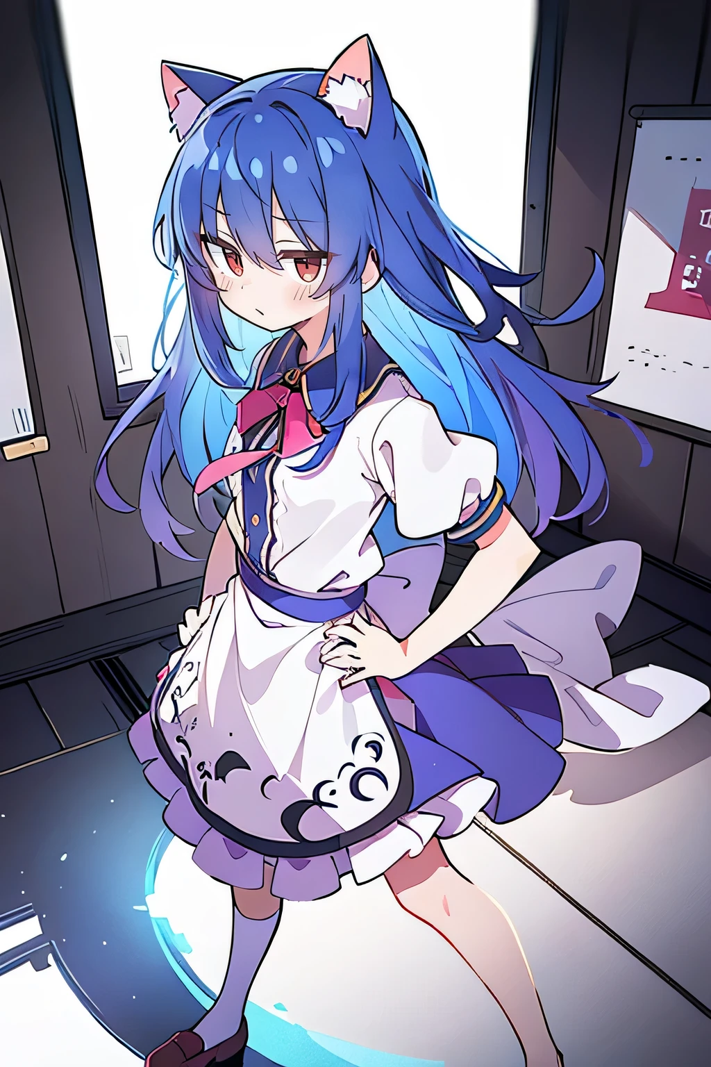 (masterpiece),best quality, expressive eyes, perfect face, 1girl,
Put your hands on your waist,fair, Gorgeous,Japanese cartoons,girl,lola,Hina Angel, blue hair, blue haired, floating clothes,Grab your waist, Grab your waist, hands on hips , hands on hips,sit, sit on ground, Legs on the ground, flat chest,cat ears,