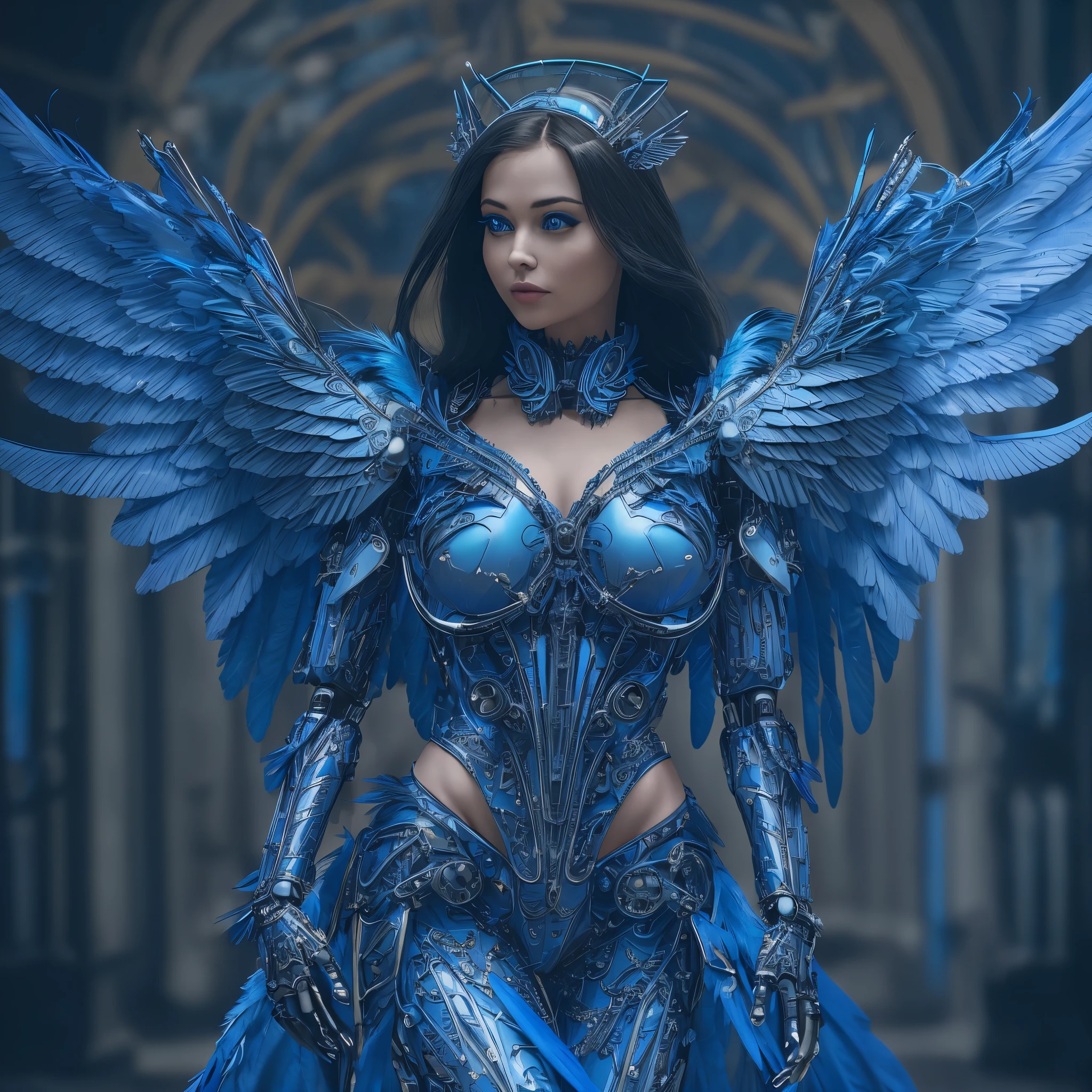 (Huge boobs:1.4), blue messy hair, full body, crown