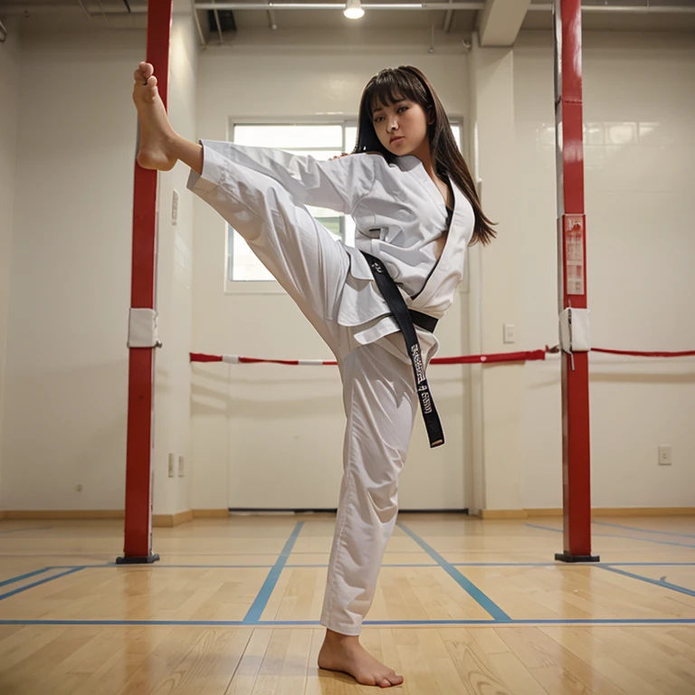 a girl playing taekwondo full body