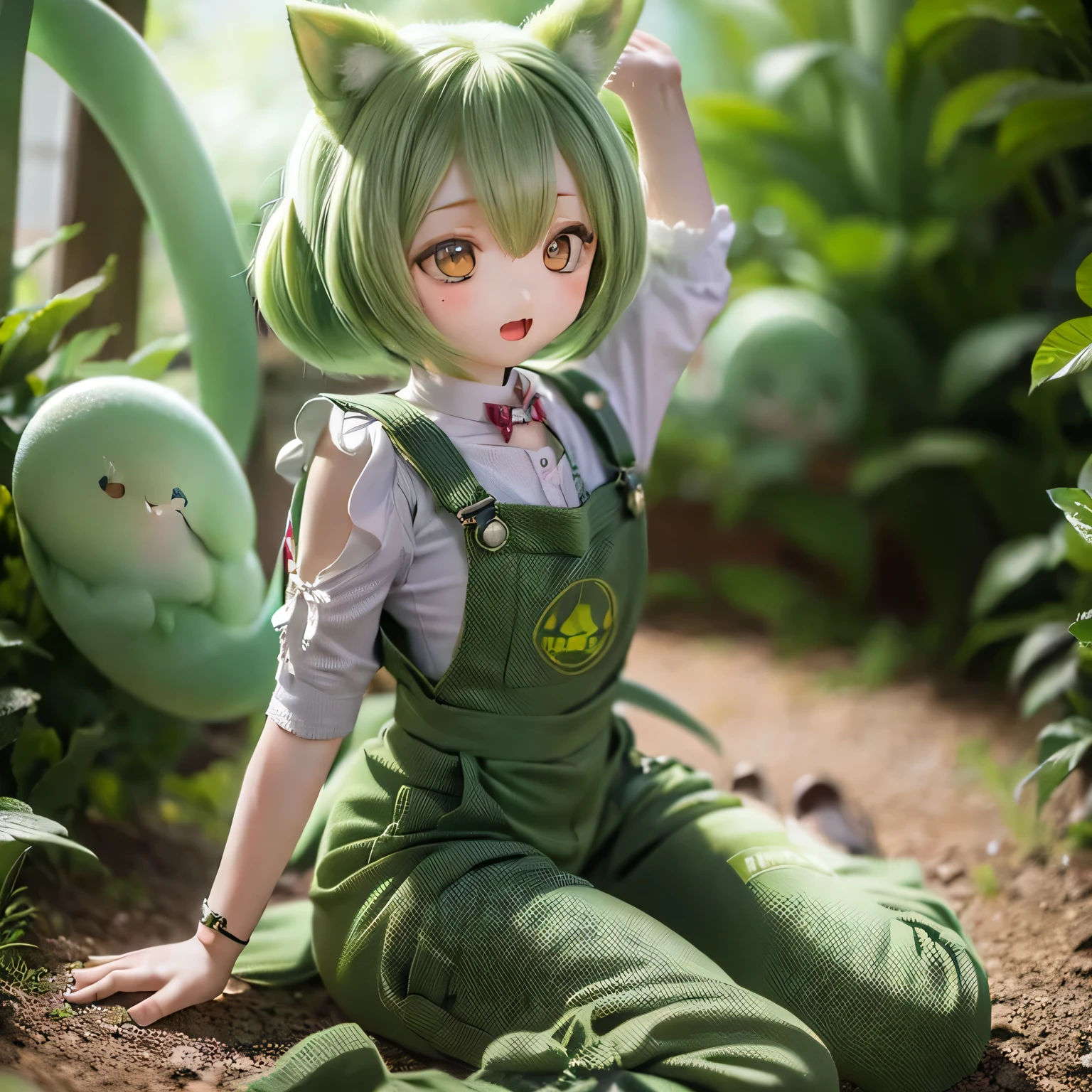 ,(illustration),(((In town))),(best quality,ultra-detailed,highres),(vivid colors),(smug face),((((((chibi)))))),(green hair),(open mouth),(nude)Zundamon's hairstyle full body ,(smug face),(((((chibi))))),(green hair),(white blouse),(((((8green color Bugy overalls)))))doyagao