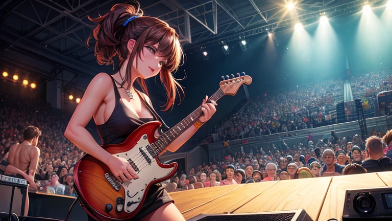 create a digital painting, 4k, best quality, SexyToon, of an audience member at a rock concert