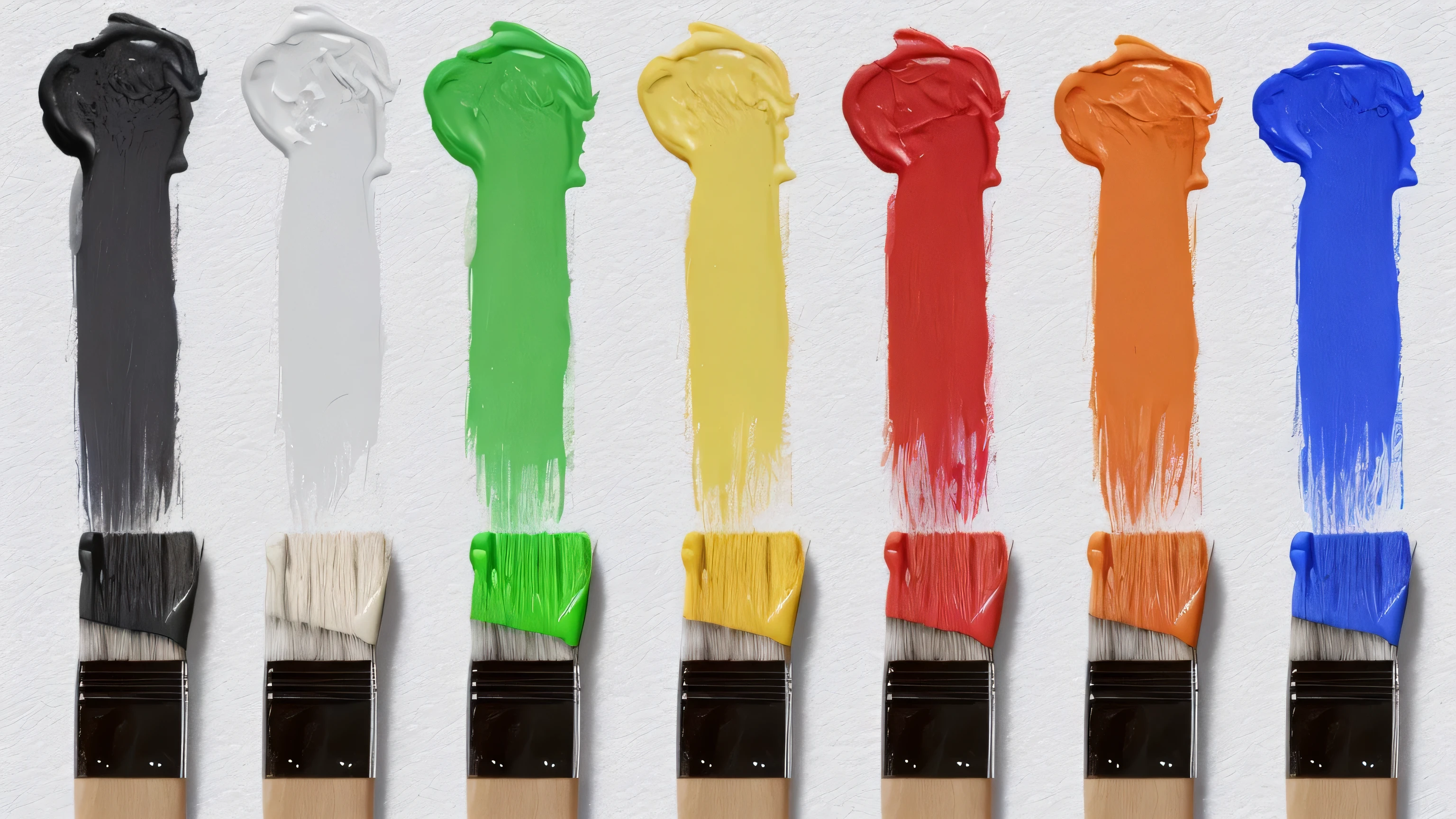a close up of a row of paint brushes with different colors, colored paint, multilayered paint, colorful paint, paints mixing, brush paint, paint smears, paints, color painting, impasto paint, paint brush strokes, long paint brush strokes, different colors, acrilic paint, smeared acrylic paint, thick paint brush strokes, 5 colors