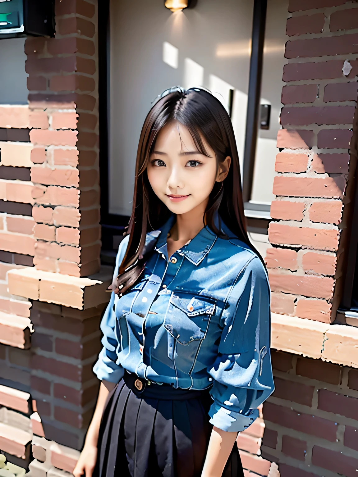 A woman is standing in the hallway with a fire extinguisher, Chiho, black pink jisoo, Yoshitomo Nara, Ulzzang, Choi Hong Hwa, sun yunjoo, BLACKPINK's Jisoo, Lee Ji Eun, Lee Ji Eun, Park from to, Photographed with Sony α9, Nam Jae Young, high resolution, High quality photos, look at viewer, long straight black hair