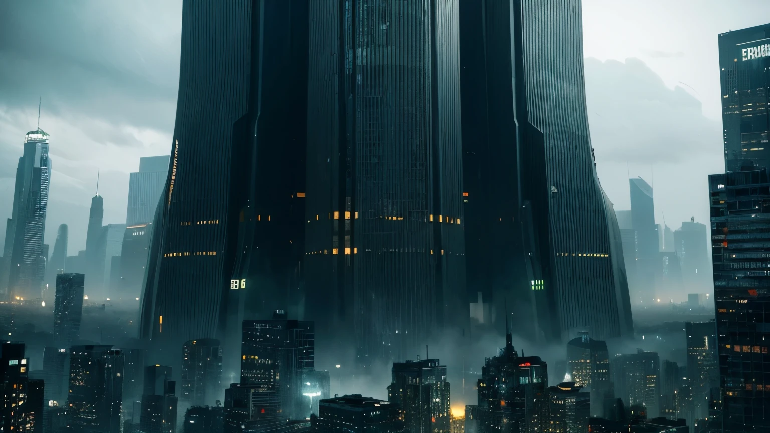 (Tech Black, dystopia, disparity:1.2), Overcrowded cities, Gray skyscraper, Green-grey steel light, masterpiece, highest quality, realistic digital art, detailed background, 8k