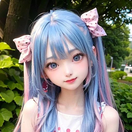 Anime Girls sitting on a bench with a cell phone in her hand, sayori, Also, Beautiful images, shirabii, Gweitz, Anime Girls, Smooth anime CG art, changesh, Pink pigtails and cyan eyes, mikudayo, change, Pixiv 3DCG, cute Anime Girls, In a dress