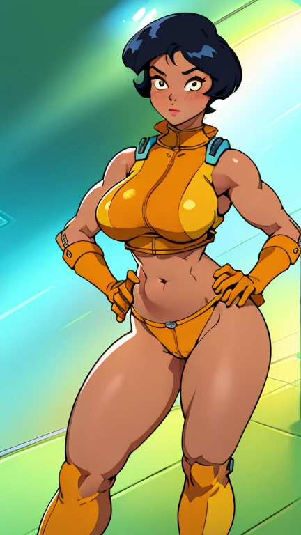 gorgeus space cadet girl, capacete, rebreather branco e laranja, olhos verdes profundos amendoados, cabelo loiro curto, seios enormes perfeitos, quadris largos, coxas musculosas, muscular arms, Barriga sexy, huge huge camel toe, space, spaceship, Ultra HD, retina, obra de arte, Anatomicamente Correto, pele texturizada, detalhes altos, premiado, Melhor qualidade, 8k, alto, pernas longas