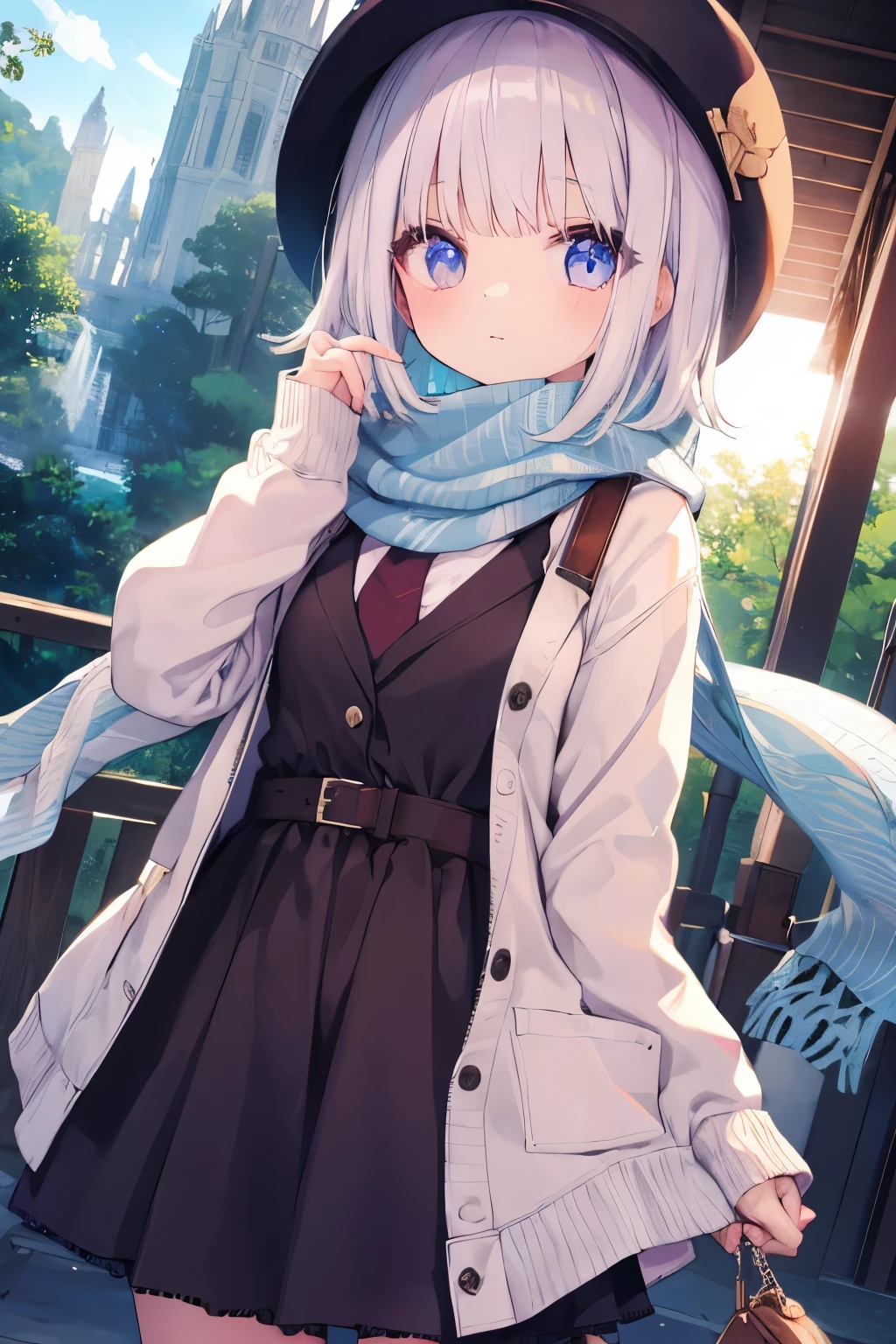 Very beautiful and shining eyes、shining eyes、((1 girl))、small breasts、big mouth、high school girl、small breasts、Short hair with a sense of transparency、scarf、hot pants、transparent clothes、childish clothes、7 year old girl