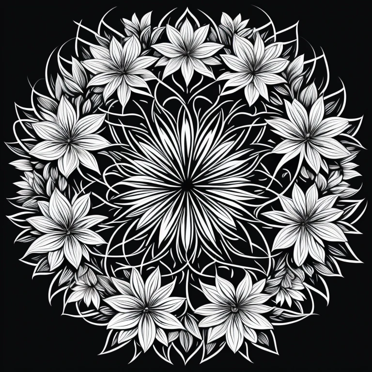 vector art ,minimum details, black and white colors, a real bunch of orange flower in white background