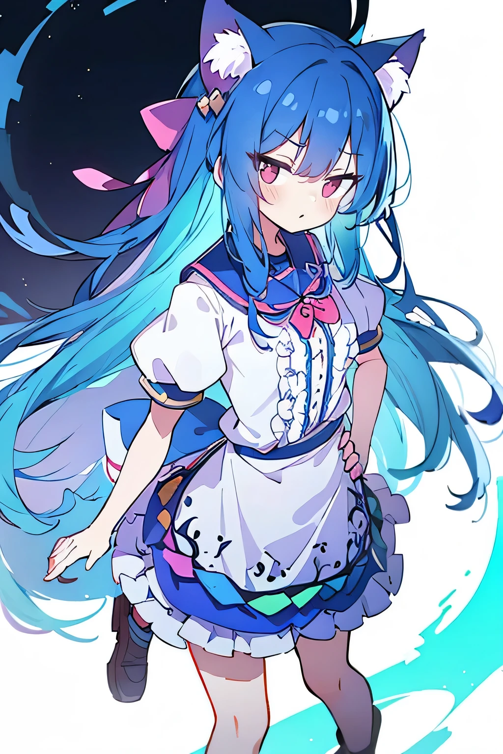 (masterpiece),best quality, expressive eyes, perfect face, 1girl,
Put your hands on your waist,fair, Gorgeous,Japanese cartoons,girl,lola,Hina Angel, blue hair, blue haired, floating clothes,Grab your waist, Grab your waist, hands on hips , hands on hips,sit, sit on ground, Legs on the ground, flat chest,cat ear,