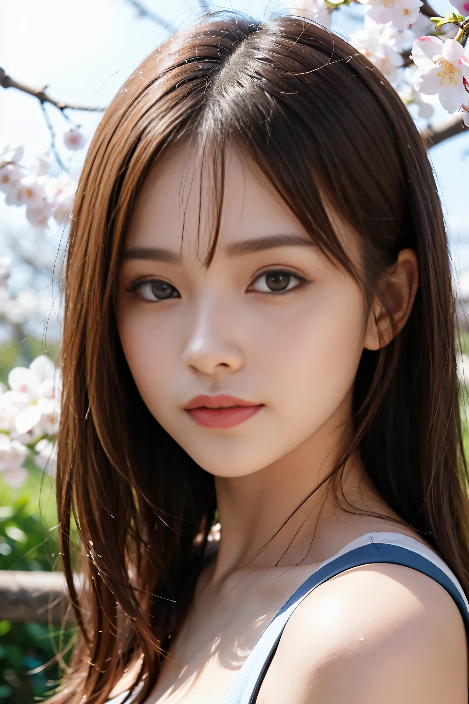 dress up、(Photoreal:1.4)、(surreal:1.4)、(realistic:1.3)、 (gentle lighting: 1.05)、(Improve video lighting quality:0.9)、32k、 1 girl、20 year old girl、realistic lighting、Backlight、facial light、ray tracing、(bright:1.2)、(Improvement of quality:1.4)、 (Top quality real texture skin air eyes, Delicate and elegant features、 (Tired, sleepy and satisfied: 0.0), close up of face, White Mood Improvement:1.1)、slender body、Glossy skin、Nogizaka Idol、beautiful actress、A neat and clean woman,Cherry tree in full bloom、(Walking through the cherry blossom forest:1.5)、(Flowers Blowing)、