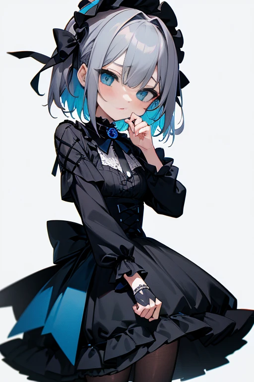 ((((((masterpiece)))))), 1girl, solo, looking at viewer, ung and gorgeous girl, There is a pair of brownish-black horns on the head, light blue hair, light blue eyes,beautiful eyes, gothic, smile, ((full body)), (((no background))), transparent background, short pants