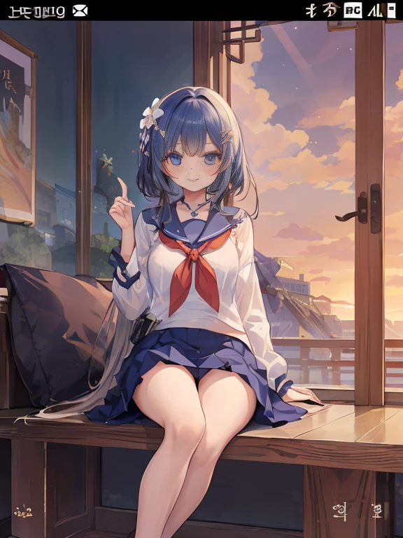 official art, masterpiece, sharp focus, (Beautiful, gorgeous and cute Korean woman:1.3), (Beautiful and cute Koreans:1.3), Korean beauty, exquisite beautiful hair、eyes and face, actual, super detailed, beautiful girl, blue sky, Glowing white particles, (Side light:1.2), Sunlight, Baiyun, Detailed cloud, thin and long, Cute big and big ass, smile with teeth, ((smile with eyes, open your eyes)), landscape, long, straight hair, sexy facial expression, architecture, (城市landscape:1.7), dynamic hair, very long
