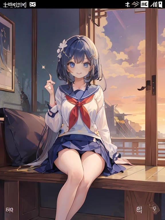 official art, masterpiece, sharp focus, (Beautiful, gorgeous and cute Korean woman:1.3), (Beautiful and cute Koreans:1.3), Korean beauty, exquisite beautiful hair、eyes and face, actual, super detailed, beautiful girl, blue sky, Glowing white particles, (Side light:1.2), Sunlight, Baiyun, Detailed cloud, thin and long, Cute big  and big ass, smile with teeth, ((smile with eyes, open your eyes)), landscape, long, straight hair, sexy facial expression, architecture, (城市landscape:1.7), dynamic hair, very long