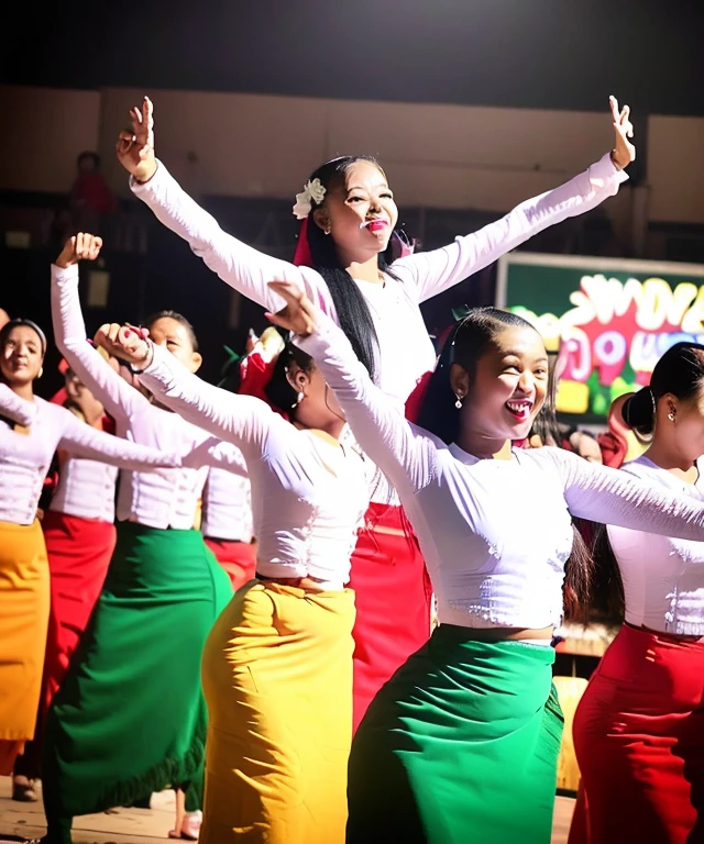 several people in yellow dresses are performing a dance on a stage, a picture by Yosa Buson, flickr, samikshavad, with yellow cloths, live performance, beautiful image, music show, festival, kuntilanak on bayan tree, performing on stage, taken with the best dlsr camera, album, traditional dress, taken with canon 8 0 d