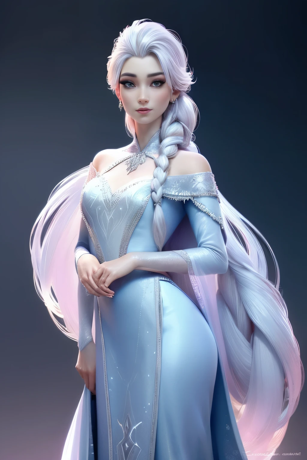 (elsa frozen-rose quartz SU mezclando modelos .) (ultra FUSION) Highly detailed CG unity 8k wallpaper, style shot, complex, high detail, dramatic, highest quality movie still image, very detailed, masterpiece, best quality, character design, Elsa, Elsa from Frozen,Pink Diamond fusion (( Dark style)), realistic ultra-detailed rendering style, natural light, sharp character design, (hard focus, 8k), (((natural skin texture))), 8k textures, soft cinematic lighting, adobe lightroom, dark room, hdr, Sophisticated, Elegant, Rich Detail, Sharp Focuilm Look) )), Soothing Tones, Detail Frenzy, Intricate Detail, Super Detail, Low Contrast, Soft Film Lighting, Dull Colors, Exposure Blending, HDR, Fade, 35mm, f/1.4, ISO64, f16, 25 sec.