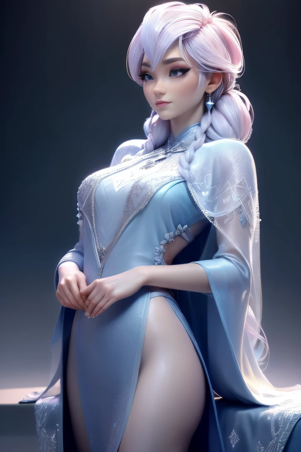 (elsa frozen-rose quartz SU mezclando modelos .) (ultra FUSION) Highly detailed CG unity 8k wallpaper, style shot, complex, high detail, dramatic, highest quality movie still image, very detailed, masterpiece, best quality, character design, Elsa, Elsa from Frozen,Pink Diamond fusion (( Dark style)), realistic ultra-detailed rendering style, natural light, sharp character design, (hard focus, 8k), (((natural skin texture))), 8k textures, soft cinematic lighting, adobe lightroom, dark room, hdr, Sophisticated, Elegant, Rich Detail, Sharp Focuilm Look) )), Soothing Tones, Detail Frenzy, Intricate Detail, Super Detail, Low Contrast, Soft Film Lighting, Dull Colors, Exposure Blending, HDR, Fade, 35mm, f/1.4, ISO64, f16, 25 sec.