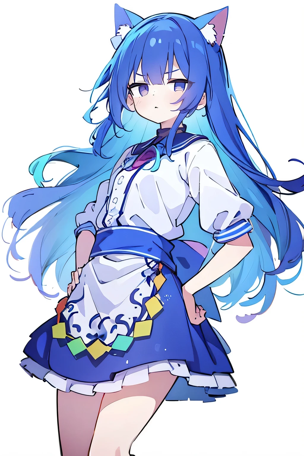 (masterpiece),best quality, expressive eyes, perfect face, 1girl,
Put your hands on your waist,fair, Gorgeous,Japanese cartoons,girl,lola,Hina Angel, blue hair, blue haired, floating clothes,Grab your waist, Grab your waist, hands on hips , hands on hips,sit, sit on ground, Legs on the ground, flat chest,cat ear,