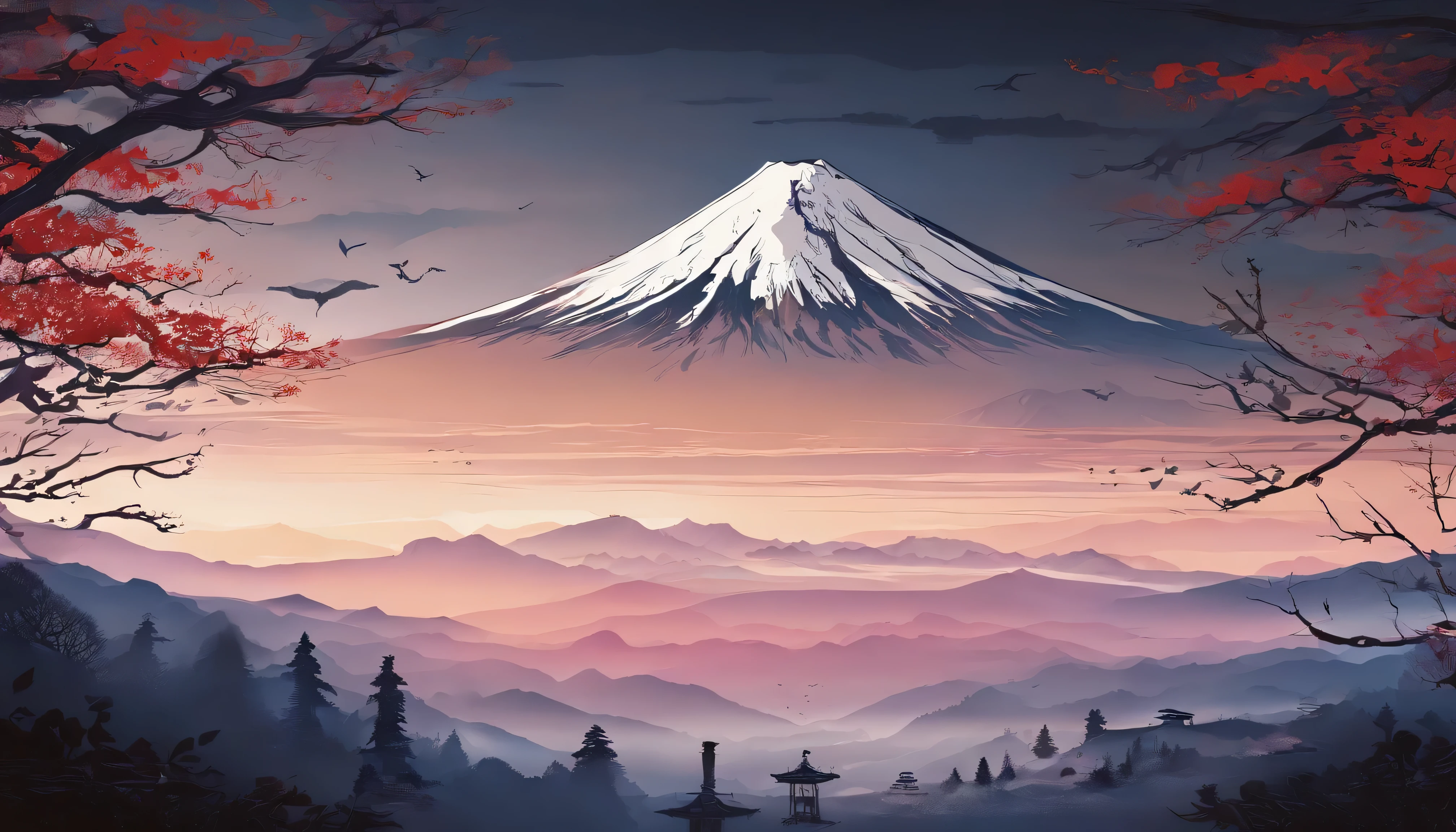 Mt fuji、morning glow、grand、Dynamic landscapeidwinter、a picture、realisitic