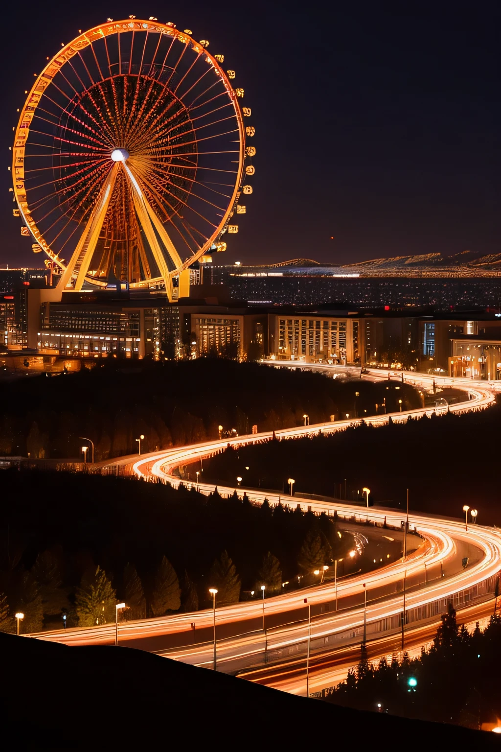 Urumqi, Xinjiang,Urumqi night scene,Red Mountain Park,top of mountain,Ferris wheel,poster,Movie poster