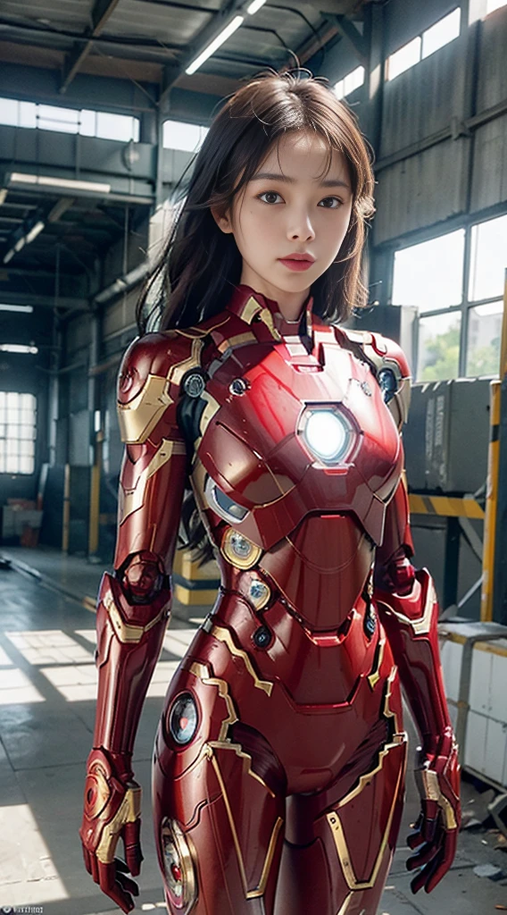 (1 girl:1.3), alone, __body parts__, official art, All-in-one 8k wallpaper, Superb details, beautiful and aesthetic, beautiful, Masterpiece, best quality, raw, Masterpiece, ภาพถ่ายbeautifulมาก, best quality, Ultra high resolution, Photorealism, sunlight, full body image, incredible beauty, dynamic gesture, (Facing the audience), delicate face, bright eyes, , woman, (Wear a futuristic red and gold Iron Man robot suit.), Very detailed abandoned warehouse background., detailed face, beautiful, milky white, Sharp focus, DSLR, High quality, Film texture, ผิวbeautiful, Photo realism, Lomography, A great metropolis in a dystopian future.,