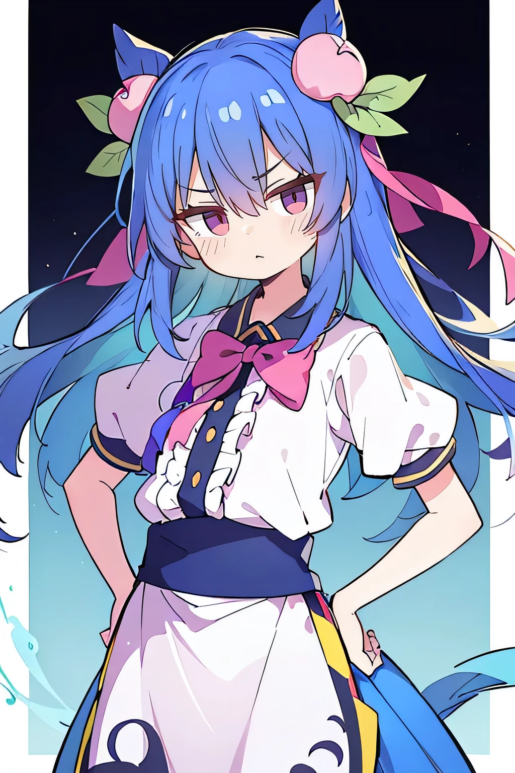 (masterpiece),best quality, expressive eyes, perfect face, 1girl,
Put your hands on your waist,fair, Gorgeous,Japanese cartoons,girl,lola,Hina Angel, blue hair, blue haired, floating clothes,Grab your waist, Grab your waist, hands on hips , hands on hips,flat chest
