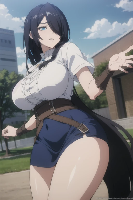 mature women,milf,large breast,beautiful face,long hair, shiny hair, blue eyes,high detailed,black hair, hair over one eye,masterpiece,cowboy shot,perfect anatomy,cleveage,dynamic pose,Blue gold Knight armor, knight helmet, skirt,head band,busty,motherly,