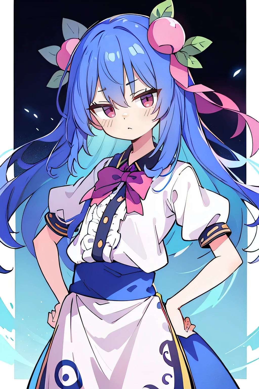 (masterpiece),best quality, expressive eyes, perfect face, 1girl,
Put your hands on your waist,fair, Gorgeous,Japanese cartoons,girl,lola,Hina Angel, blue hair, blue haired, floating clothes,Grab your waist, Grab your waist, hands on hips , hands on hips,flat chest