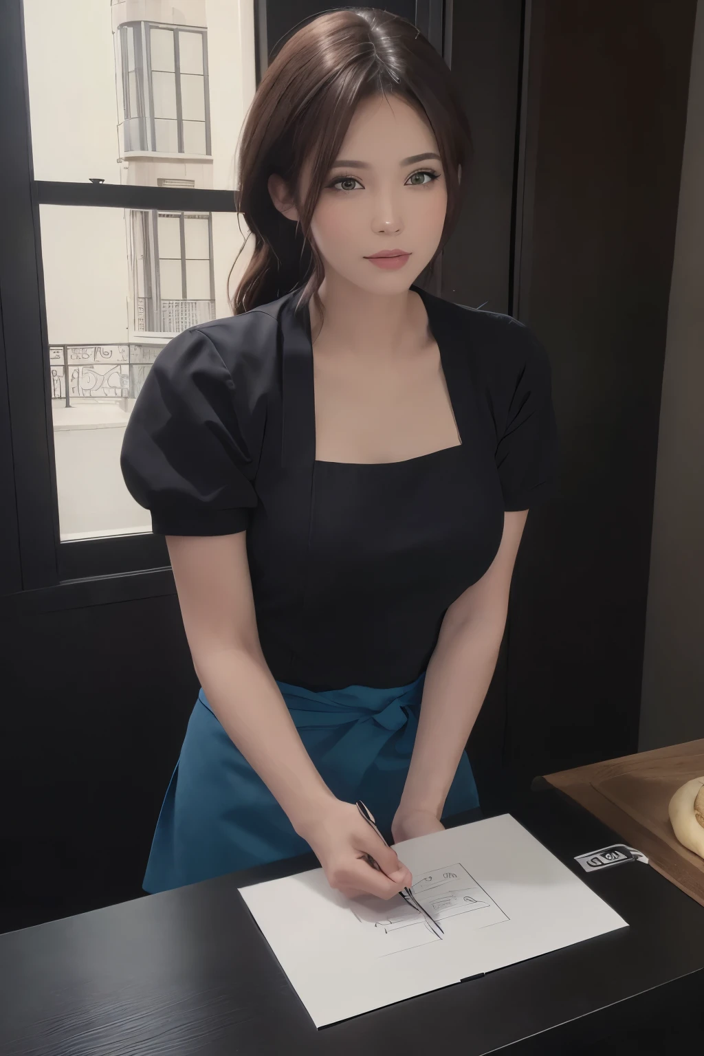 (chef-d&#39;artwork:1.3), (8K, photorealistic, Photo brute, best quality: 1.4), (1fille), beau visage, (realistic face), (cheveux noirs, cheveux courts:1.3), belle coiffure, Realistic eyes, Beautiful detailed eyes, (realistic skin), belle peau, (pull-over), absurdes, attractif, ultra haute résolution, ultra realistic, Very detailed, nombre d&#39;or