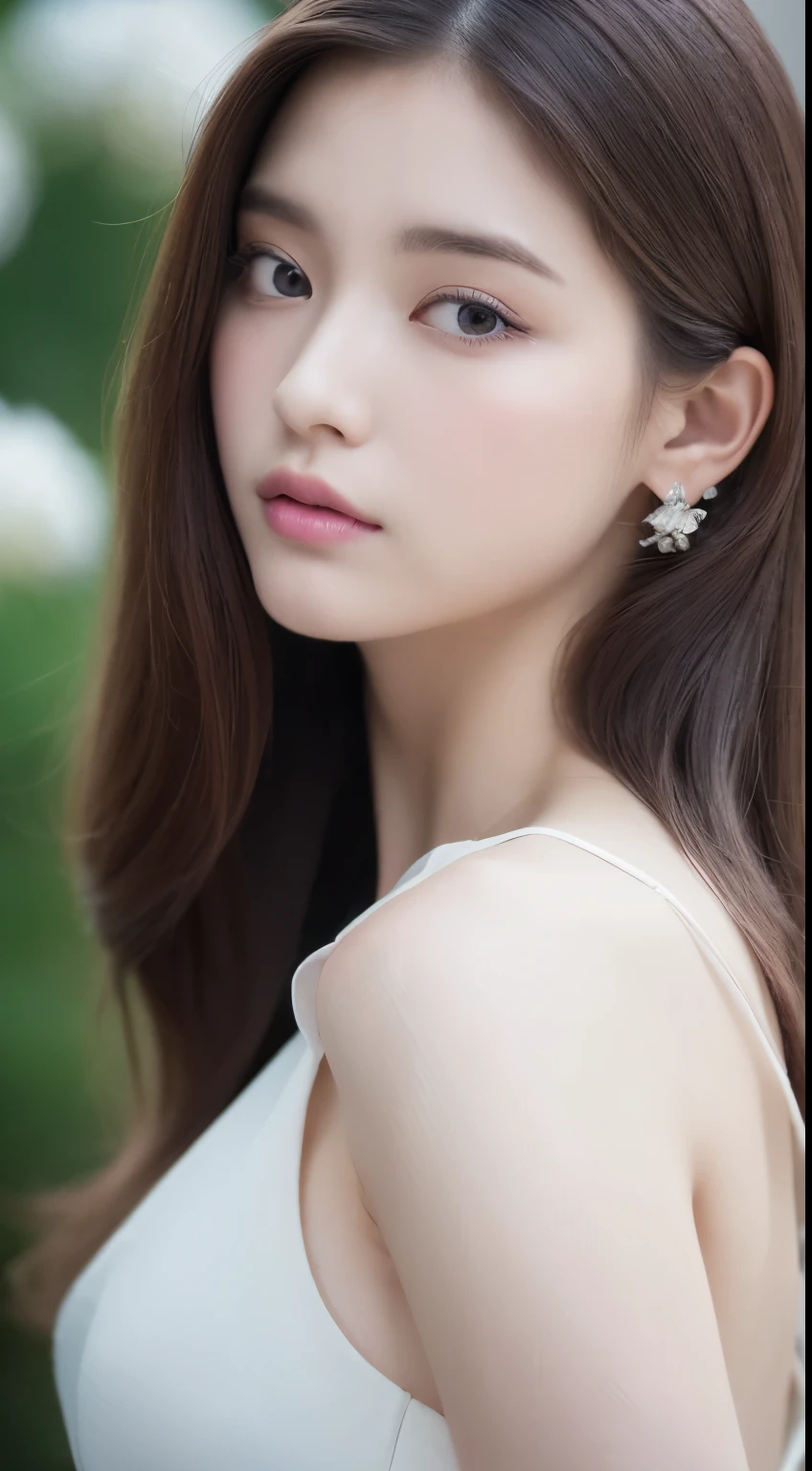 (highest quality,4k,8K,High resolution,masterpiece:1.2),Super detailed,(realistic,realistic,realistic:1.37),sports late,woman,flowing long hair,Off-white iris,empty gaze,plump pink lips,White flowers bloom at the tips of my hair,graceful,medium shot,black dress.delicate long legs