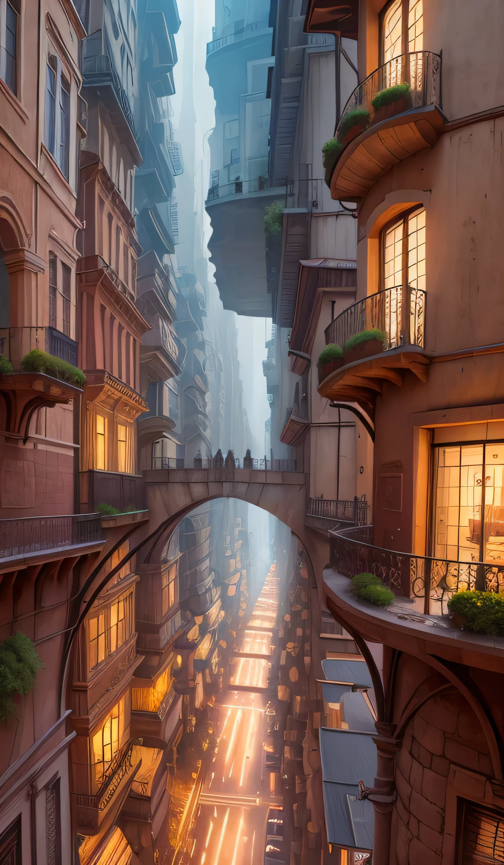((obra maestra)),((Mejor calidad)),((alto detalle)),((realista,))
Ciudad de la era industrial, Deep canyons in the middle, architectural streets, bazares, puentes, rainy days, steampunk, arquitectura europea