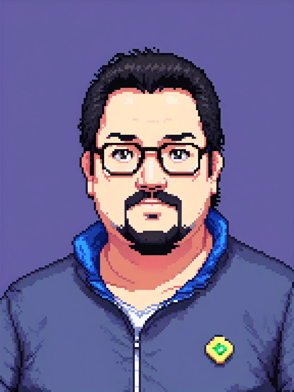 (Pixel art:1.2), fat middle-aged man,Glasses,40 years old,black hair,short beard､Jacket