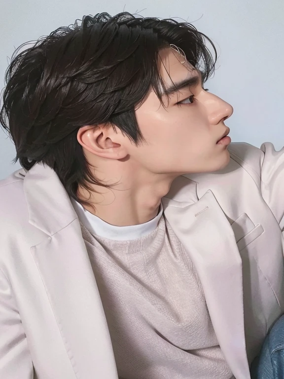 Araffated Asian man wearing a white shirt and a white jacket., Cai Xu Kun, kim doyoung, yoongi de pelo negro, jinyoung shin, jungkook, hyung tae, delicate androgynous prince, por Tadashi Nakayama, inspirado en Bian Shoumin, sha xi, beautiful androgynous prince, handsome young prince, suave en _ el fondo, jia