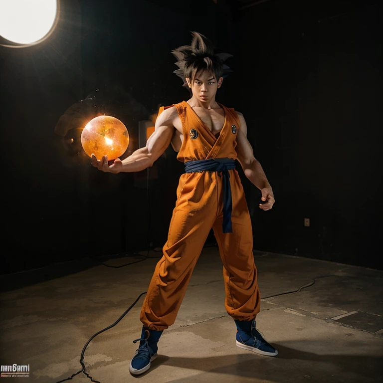 Goku from dragon ball with large hairs and powerfull body.