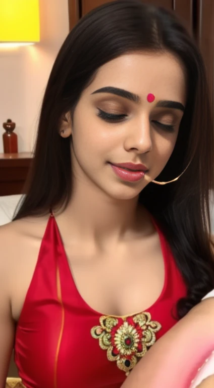 masterpiece, bset quality, realistic, 1girl, Indian girl.(PureErosFace_V1:0.7),  (8k, best quality), Indian dress ,unconscious, closed eyes, sleeping, {{cum on face}}, cum_in_mouth, cum_on_hair, cum on breast, full body visible in front of camera
