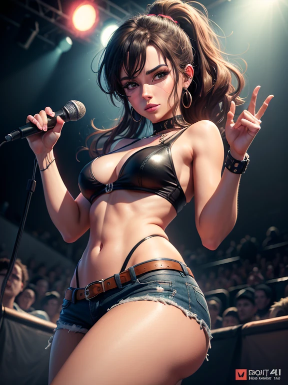 create a digital painting, 4k, best quality, SexyToon, of an audience member at a rock concert