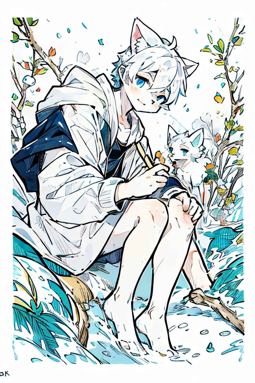(best quality,4k,8k,highres,masterpiece:1.2),ultra-detailed,(realistic,photorealistic,photo-realistic:1.37),anime character with blue eyes, a white cat head, Nifelpitu, an anime portrait of Chernov, Tsuyi, white-blue tone, 2D anime style, Sora resembles a cat, Chernov, blue eyes!, with blue fur and blue eyes, a cute anime visual of a cat, a white cat boy, white fox with white fur, cute anime art style