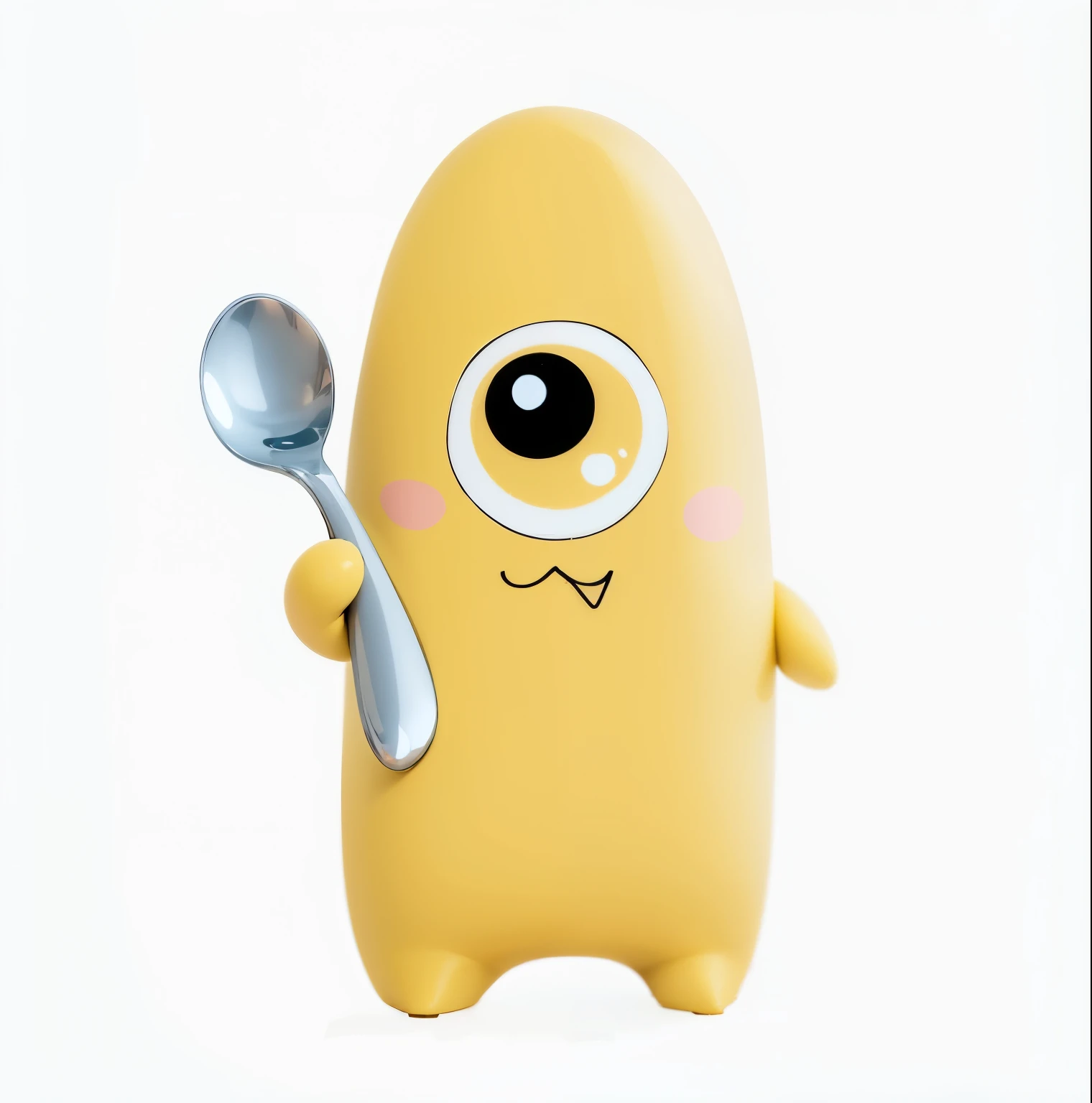 Blind box toy style,A cute doll,cute face,Holding a spoon,Three-dimensional body,high quality,soft light,HD details,4K
