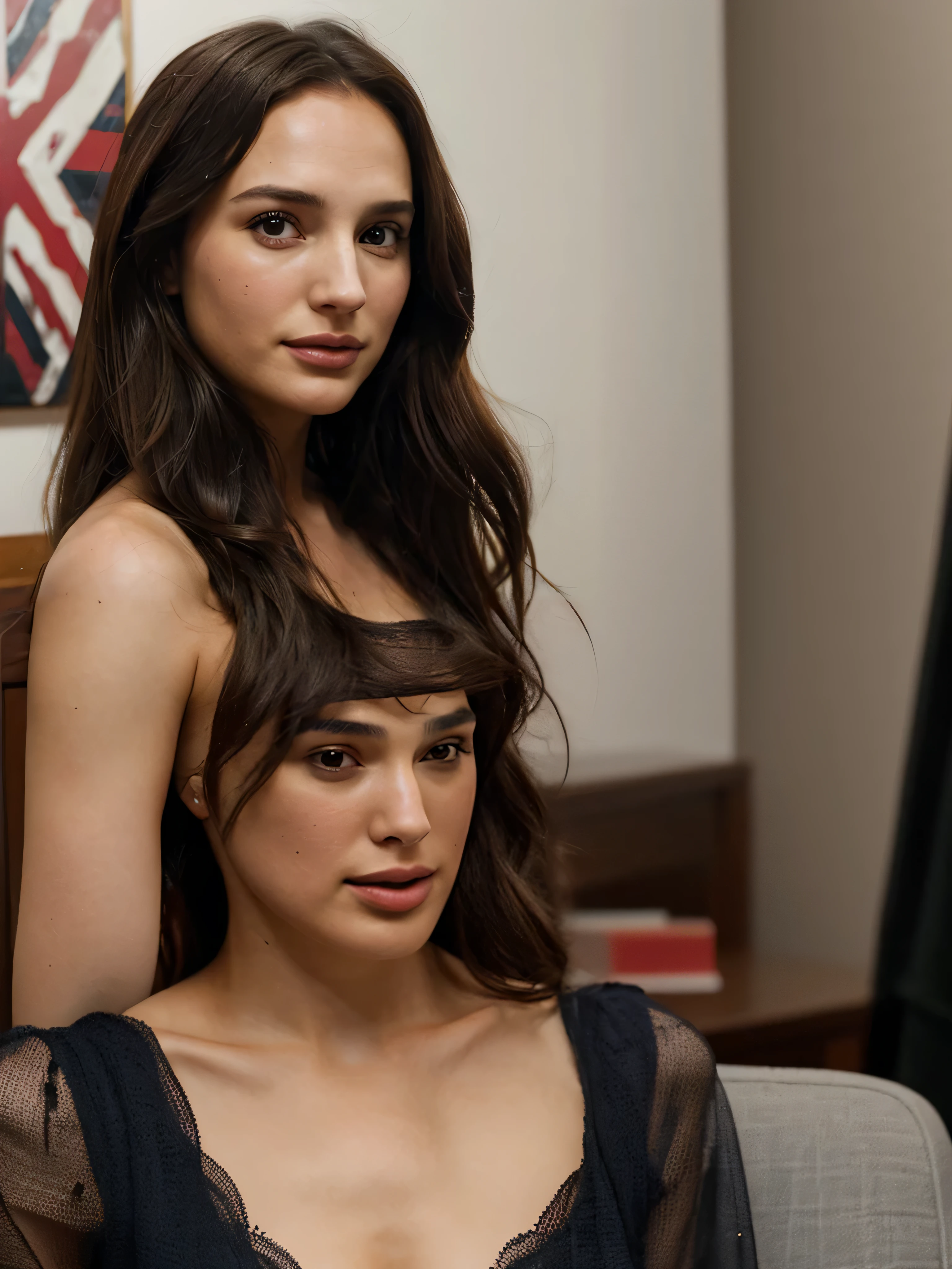 there is a woman that is holding a remote in her hand, portrait of gal gadot, gal gadot portrait, face like gal gadot, photo of the beauty gal gadot, gal gadot, hybrid of gal gadot, candid photo of gal gadot, gal gadot as hell lord, gal gadot china plate, sexy painting of gal gadot