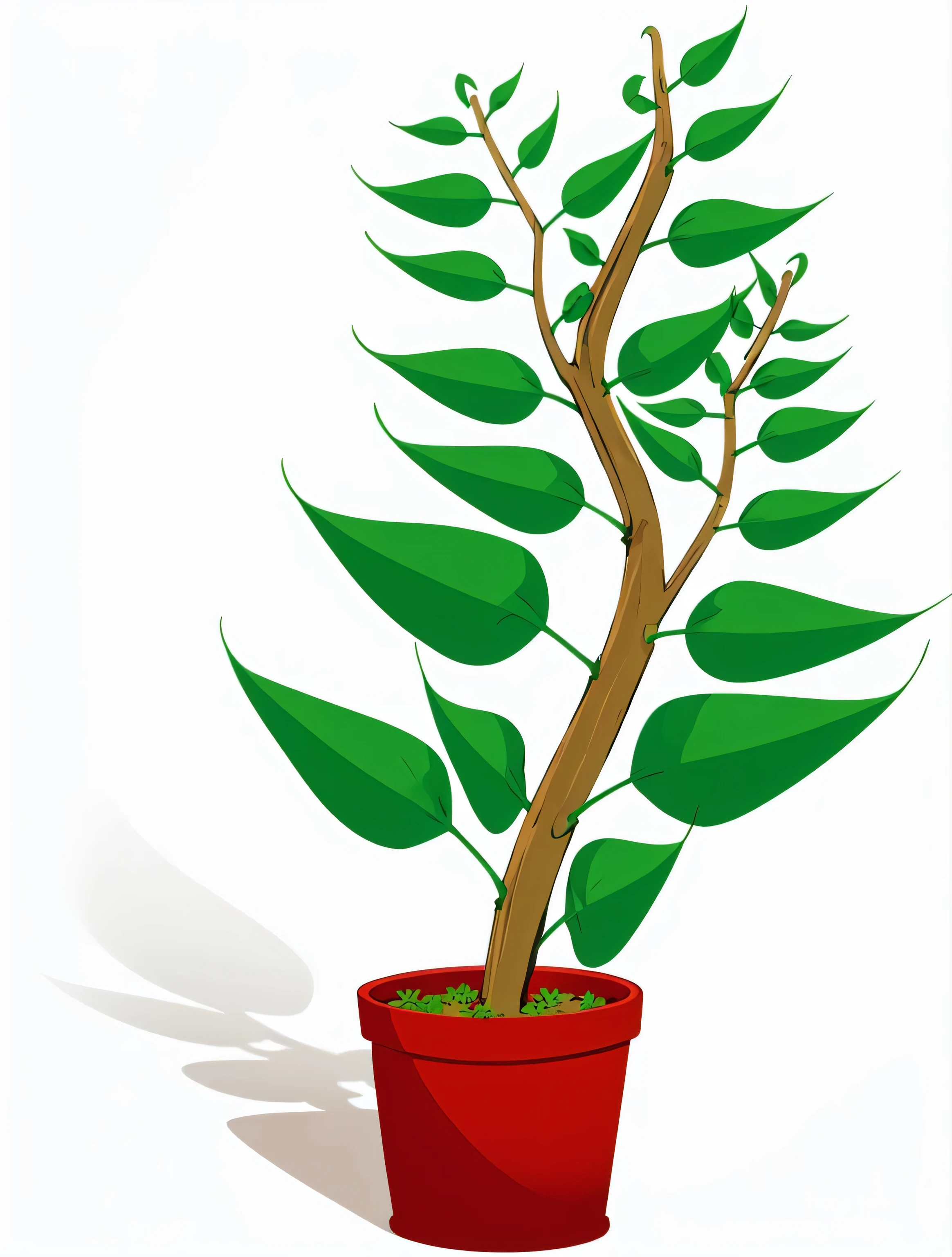 there is a plant with green leaves in a red pot, potted plant, plant, houseplant, green plant, large potted plant, willow plant, hd illustration, clipart, a plant monster, herb, drawn image, tree and plants, next to a plant, plant monster, rendered image, alien plant, tall plants, lush plant growth, some plant life