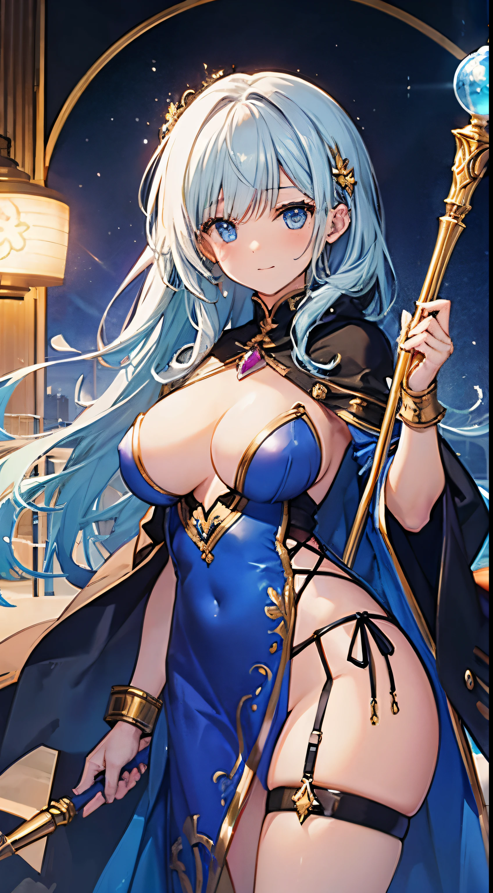 A girl, nsfw, mage, with a staff in one hand, quality, detailing,