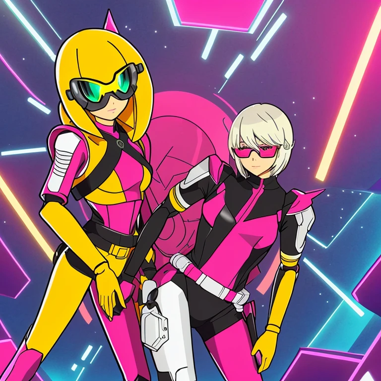 Human killer robot,pair of pink and yellow glasses,Asas neon,Fios verdes,Videogame Deltarune
