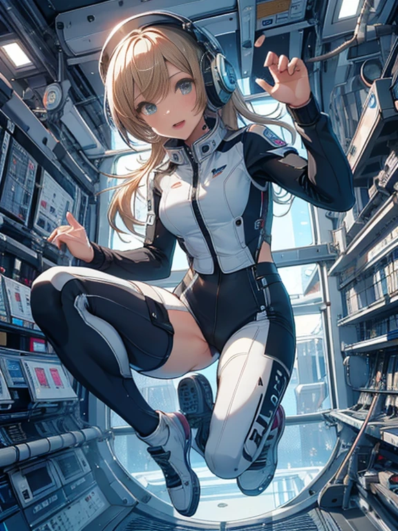 top-quality,Top image quality,in 8K,4K,​masterpiece,ultra-detailliert,Beautiful,ultra-quality, best quality,high resolution, ultra-detailed,game cg,dutch angle,acrobatic pose,jumping,(inside spacestation,)beautiful detailed eyes,five fingers,headphone,nsfw,a beauty girl,(track uniforms),wet,(steam:1.5),Running form,open open mouth,(blonde hair),(long hair):2,Navel,space_station_interior, exercise_room, futuristic, high_technology, zero_gravity_exercise_equipment, high_resolution_landscape, sleek_design, minimalistic, 8K_resolution, game_cg_style, Dutch_angle, detailed_character, track_uniform, perfect_running_form, intense_expression, detailed_eyes, determination, steam:1.5, beauty, strength, five_fingers, visible_navel, open_mouth, ultra_quality, high_resolution, ultra_detailed,astrovest