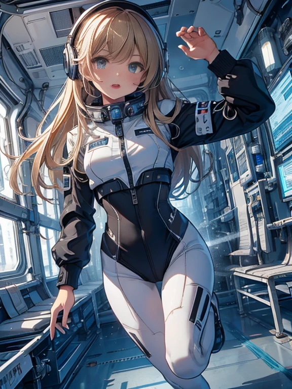 top-quality,Top image quality,in 8K,4K,masterpiece,ultra-detailliert,Beautiful,ultra-quality, best quality,high resolution, ultra-detailed,game cg,dutch angle,acrobatic pose,jumping,(inside spacestation,)beautiful detailed eyes,five fingers,headphone,nsfw,a beauty girl,(track uniforms),wet,(steam:1.5),Running form,open open mouth,(blonde hair),(long hair):2,Navel,space_station_interior, exercise_room, futuristic, high_technology, zero_gravity_exercise_equipment, high_resolution_landscape, sleek_design, minimalistic, 8K_resolution, game_cg_style, Dutch_angle, detailed_character, track_uniform, perfect_running_form, intense_expression, detailed_eyes, determination, steam:1.5, beauty, strength, five_fingers, visible_navel, open_mouth, ultra_quality, high_resolution, ultra_detailed,astrovest
